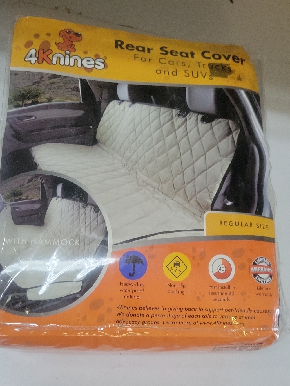 Cream Rear Seat Cover for Dogs - Heavy-Duty Waterproof